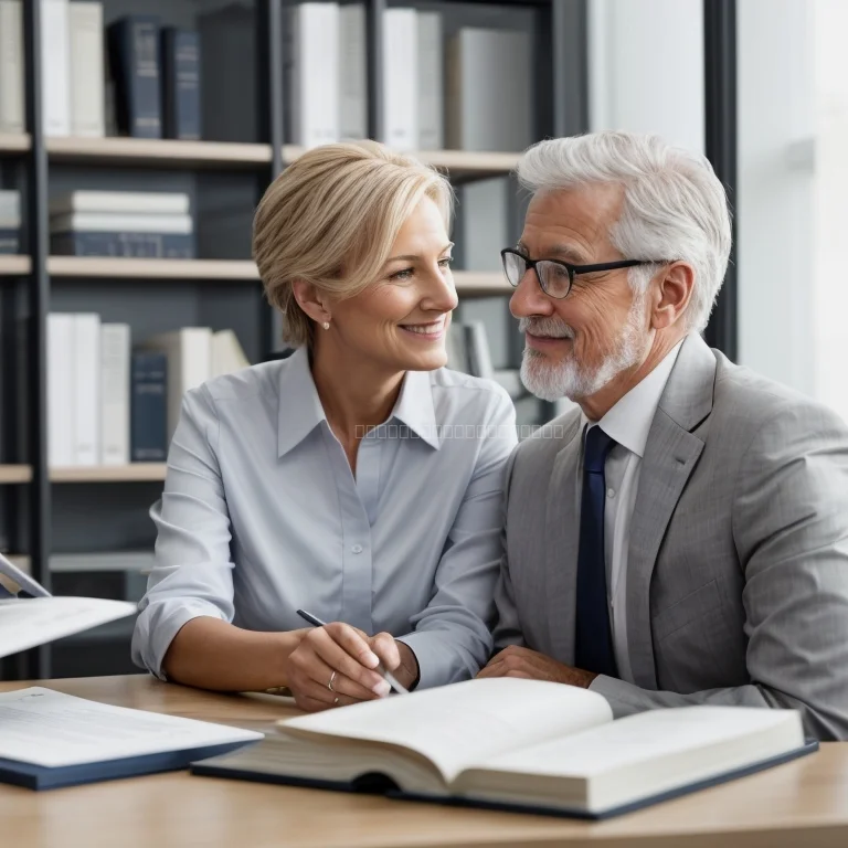 Seniorin in Beratung mit Anwalt